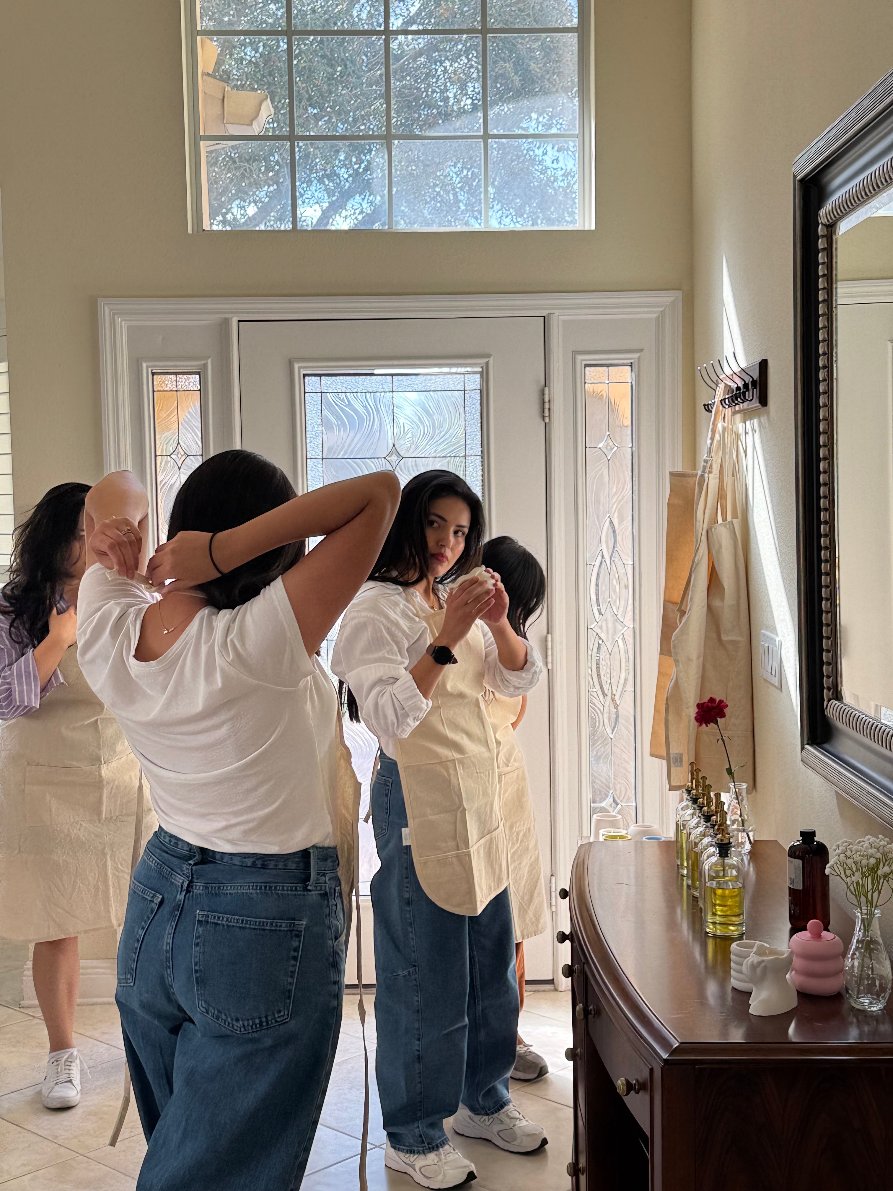 Handmade candle making workshop by Set & Melt inside a home where guests prepare for a private candle experience.